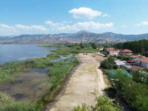 Καθαρισμός καλαμιών στην παραλίμνια περιοχή στην Πολυκάρπη.