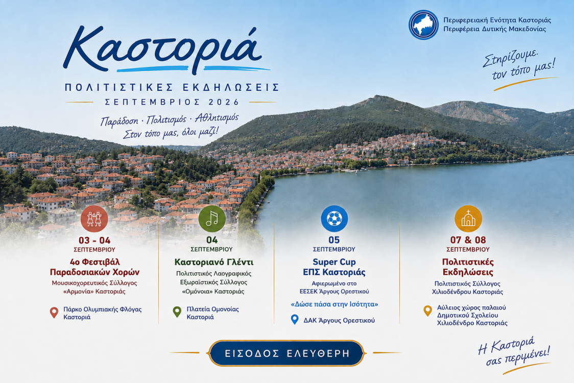 Εκδηλώσεις που στηρίζει η Π.Ε. Καστοριάς από 3 έως 8 Σεπτεμβρίου 2016.